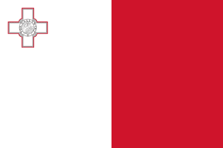 The flag of Malta is composed of two equal vertical bands of white and red. A representation of the George cross edged in red is situated on the upper hoist-side corner of the white band.