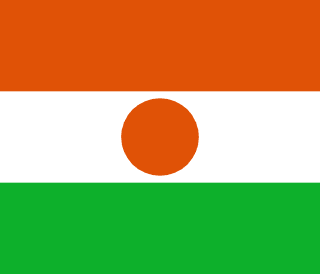 The flag of Niger features three equal horizontal bands of orange, white and green, with an orange circle centered in the white band.