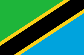 The flag of Tanzania features a yellow-edged black diagonal band that extends from the lower hoist-side corner to the upper fly-side corner of the field. Above and beneath this band are a green and light blue triangle respectively.